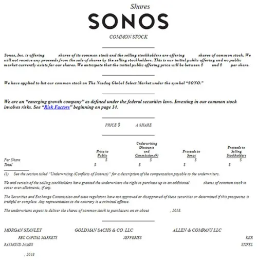 Sonos: Sonos Files Multi-Room Wireless Music / Movie Specialista S-1 per $ 100M IPO
