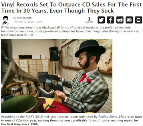 Post di ZeroHedge sui CD che superano i vinili