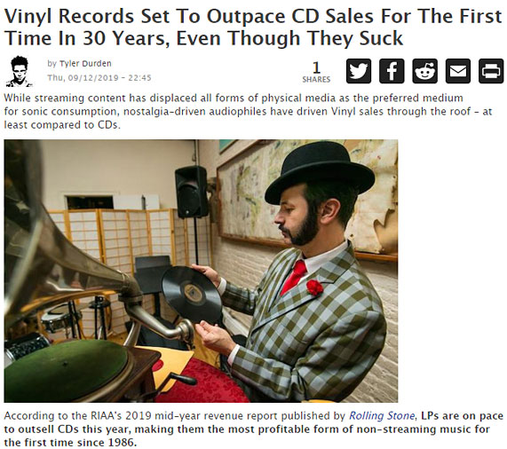 Post di ZeroHedge sui CD che superano i vinili