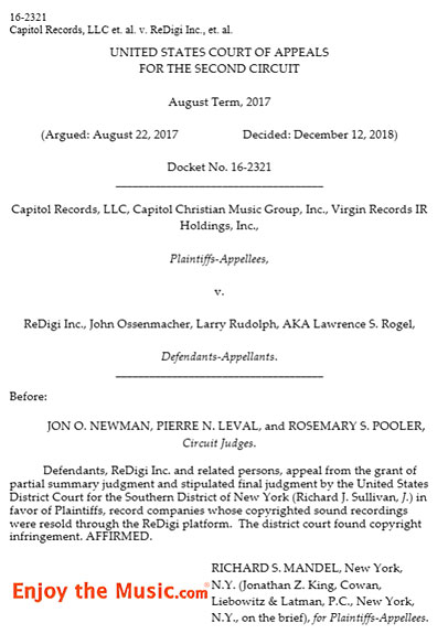 Capitol Records versus ReDigi Inc .: vendita di download musicali acquistati legalmente
